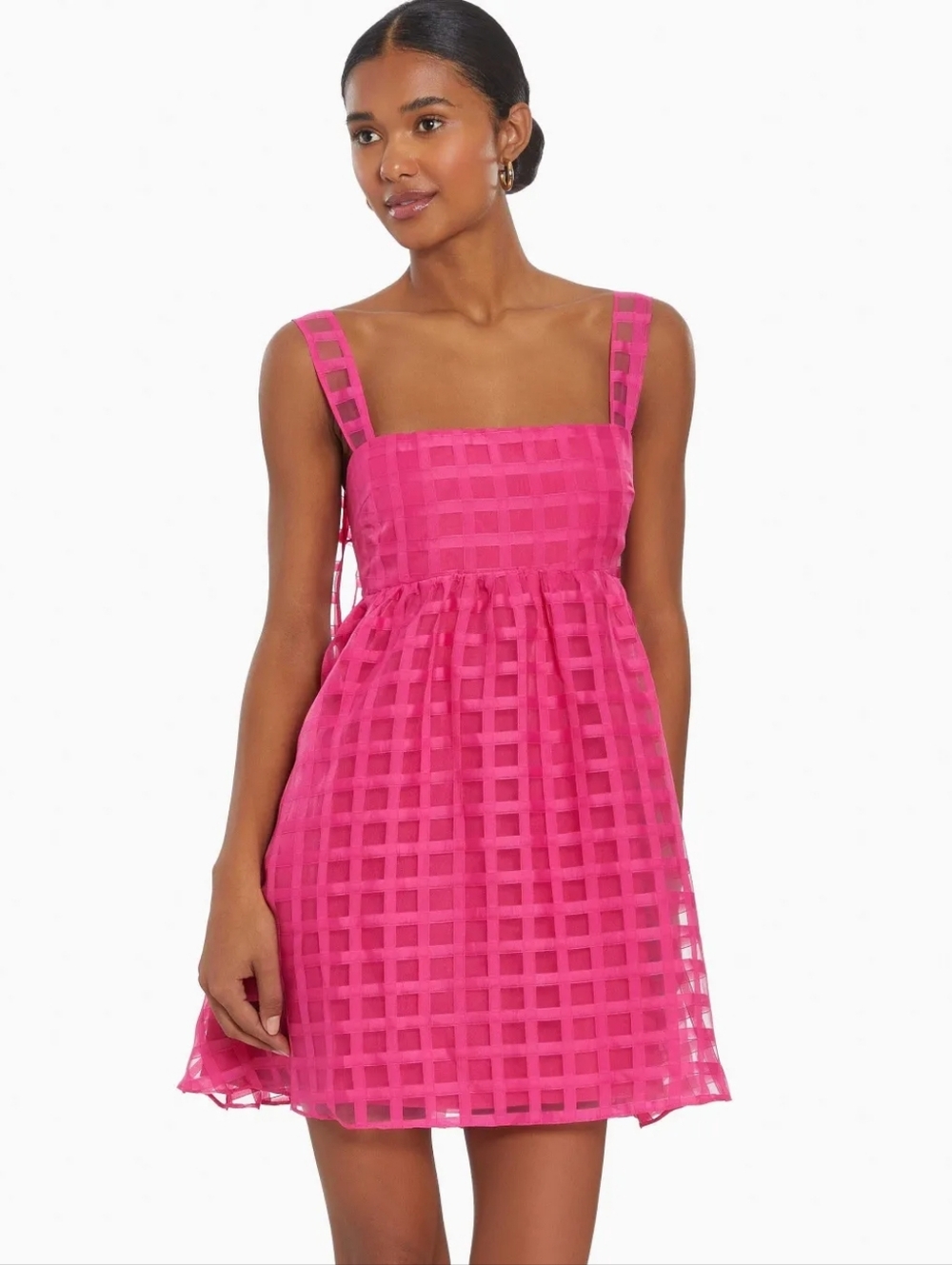 entro Fuchsia Grid-Overlay Mini Dress. Size Medium